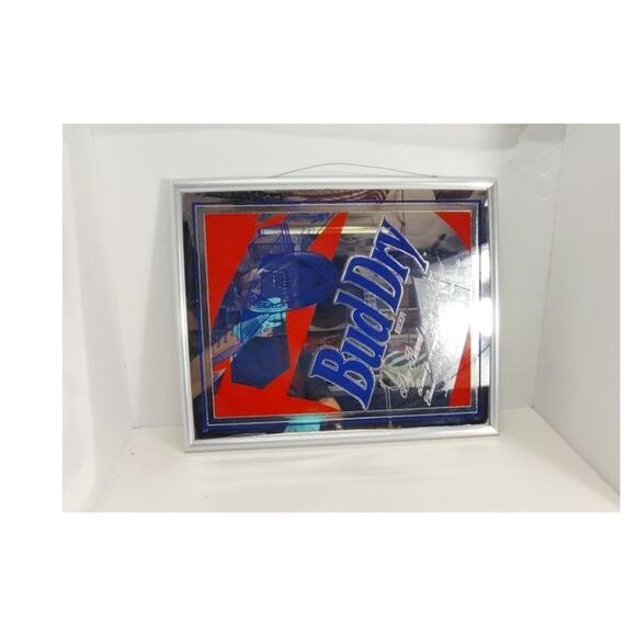 Bud Dry Mirror Bar Sign Budweiser Anheuser-Bush Beer Vintage 1989 USA Man Cave - Picture 1 of 13